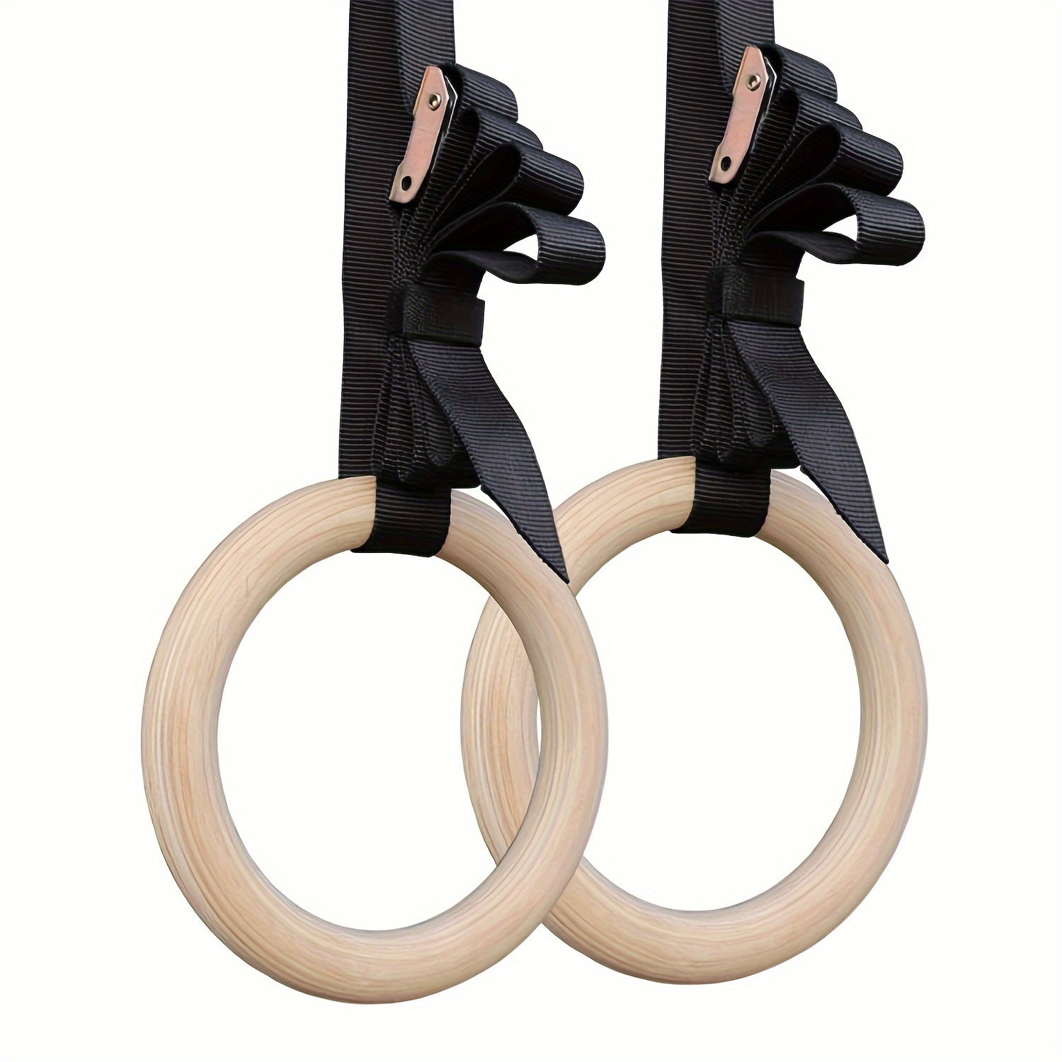 Wooden Gymnastics Rings with Adjustable Straps for Fitness Training