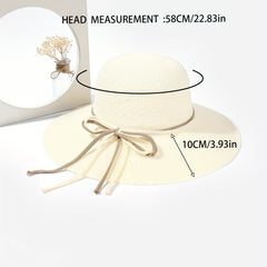 Crochet Sun Hat Hollow Out Basin Hat Rope Bowknot Travel Beach Hat