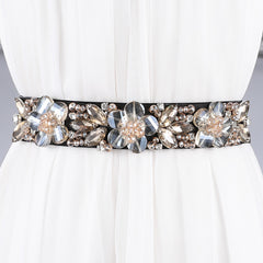 Women's Rhinestone Flower Elastic Belt
