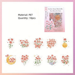10pcs Flowers Rose Plant Moon Star Butterfly Stickers for DIY Scrapbooking