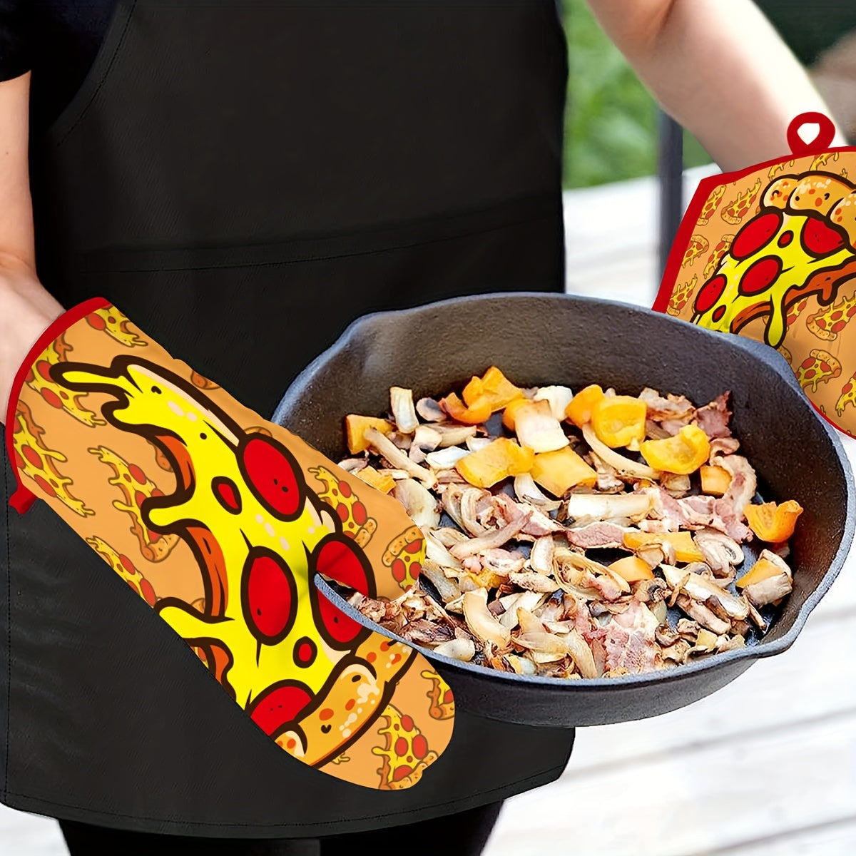 2pcs Pizza Pattern Oven Mitts Kitchen Baking Gloves