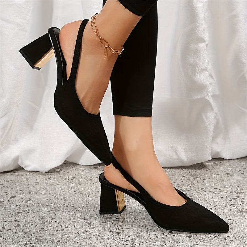 Women's Slingback High Heels Pointed Toe Chunky Heels Sandals