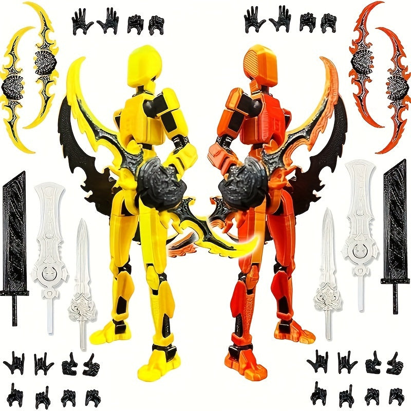 2 Pack T13 Action Figures 3D Printed Joint Robot w/ Weapons Desk Deco