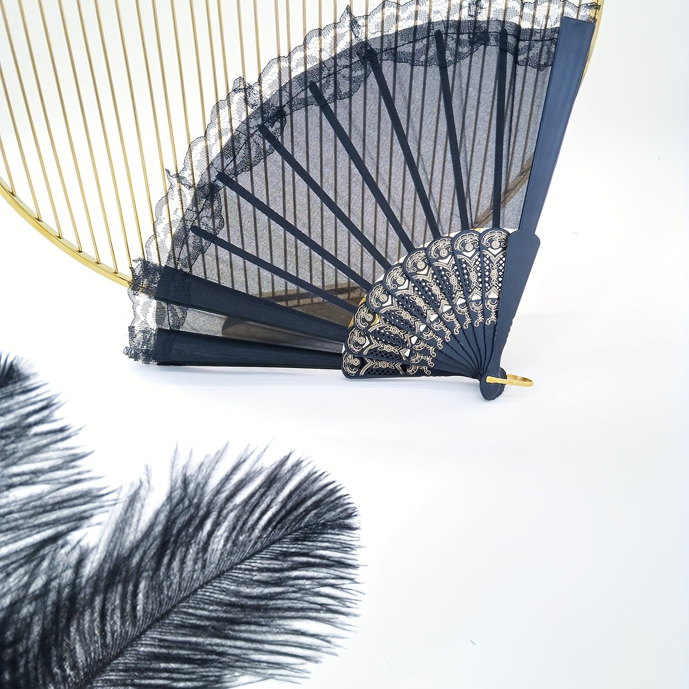 Lace Mesh Folding Fan Silky Fan For Dance Performance