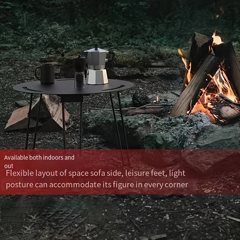 Outdoor Folding Table Portable Round Table Black Metal Camping Coffee Table