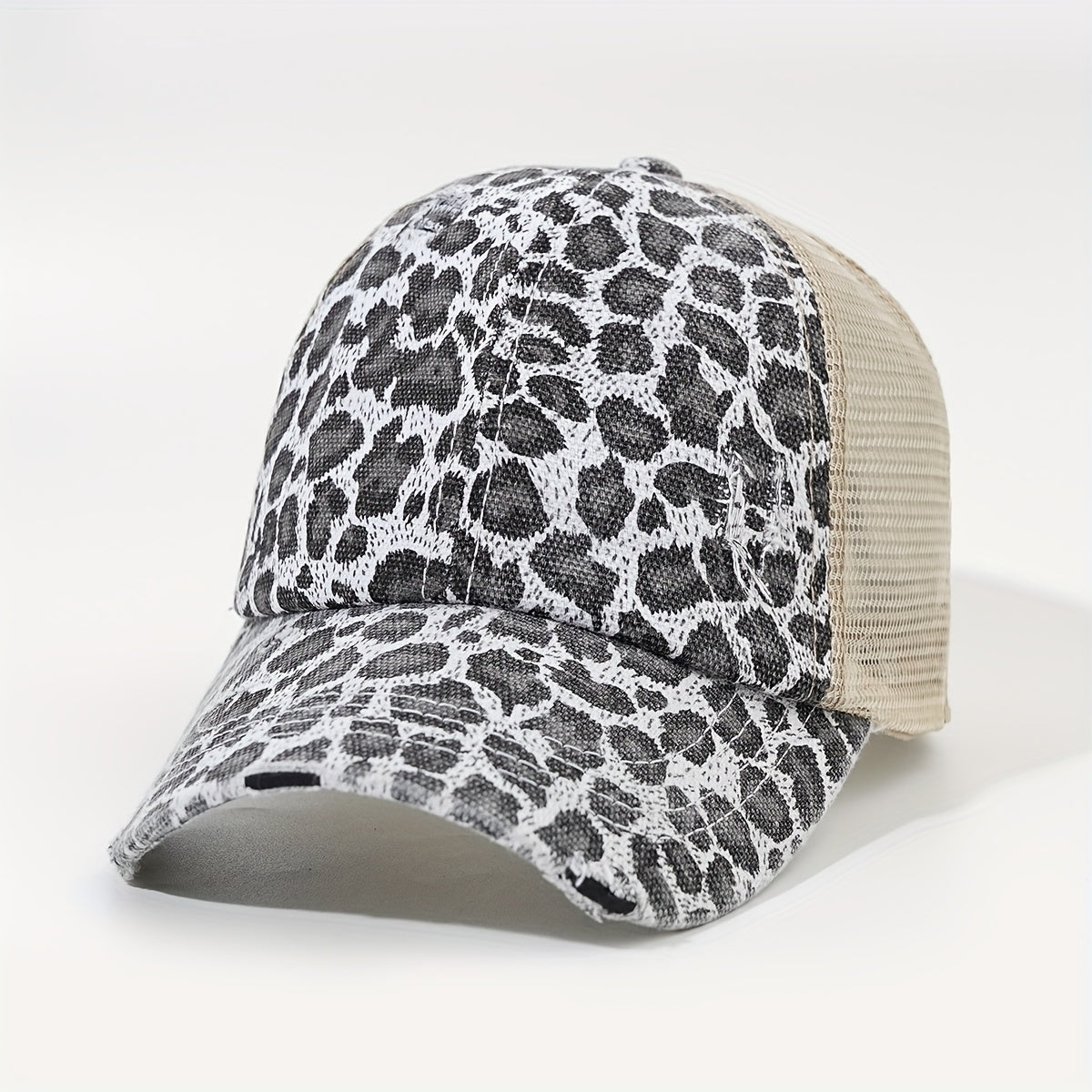 Leopard Print Ponytail Trucker Hat Dad Cap for Women