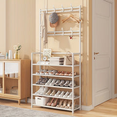 4 Tier Standing Shoe Rack with 8 Hooks - Multi-functional Shoe and Hat Rack