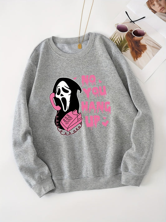 Halloween Elements Print Crew Neck Sweatshirt Long Sleeve Y2K Style