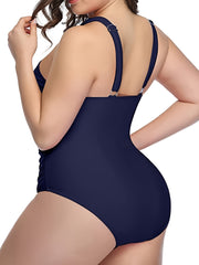 Criss Cross Neck Cut Out One Piece Swimsuit Plus Size