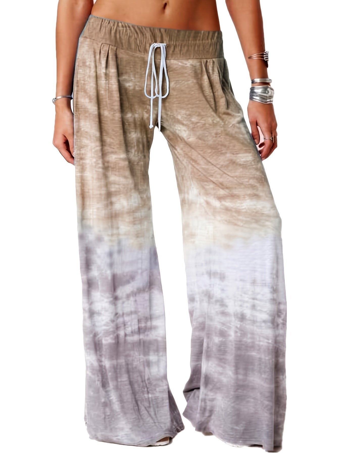  Ombre Print Drawstring Wide Leg Sweatpants