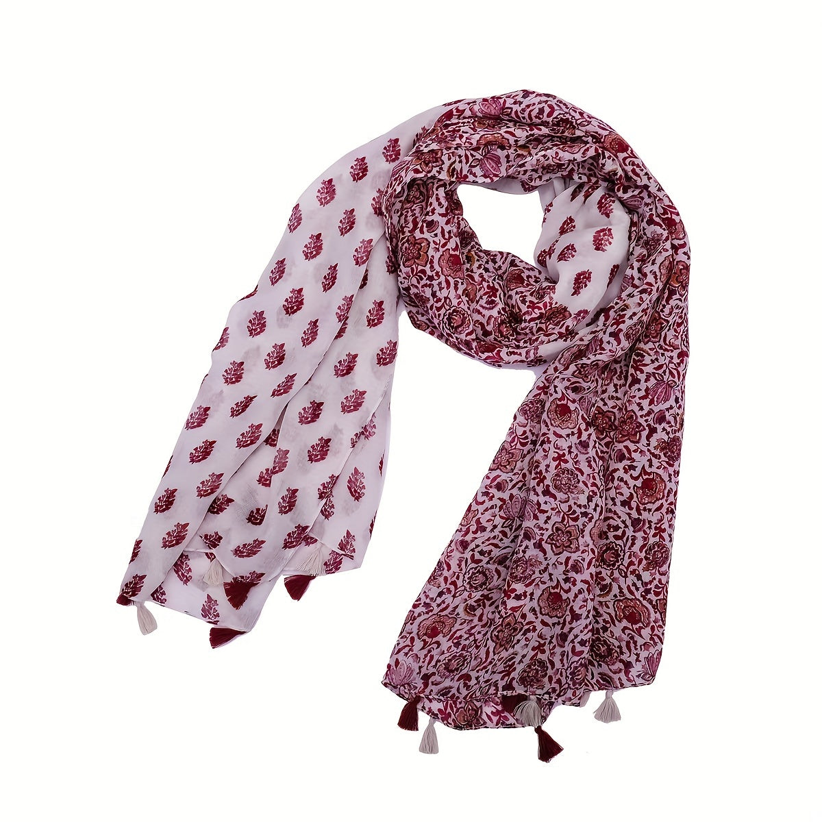 Red Printed Yarn Scarf Thin Soft Comfortable Fringed Shawl