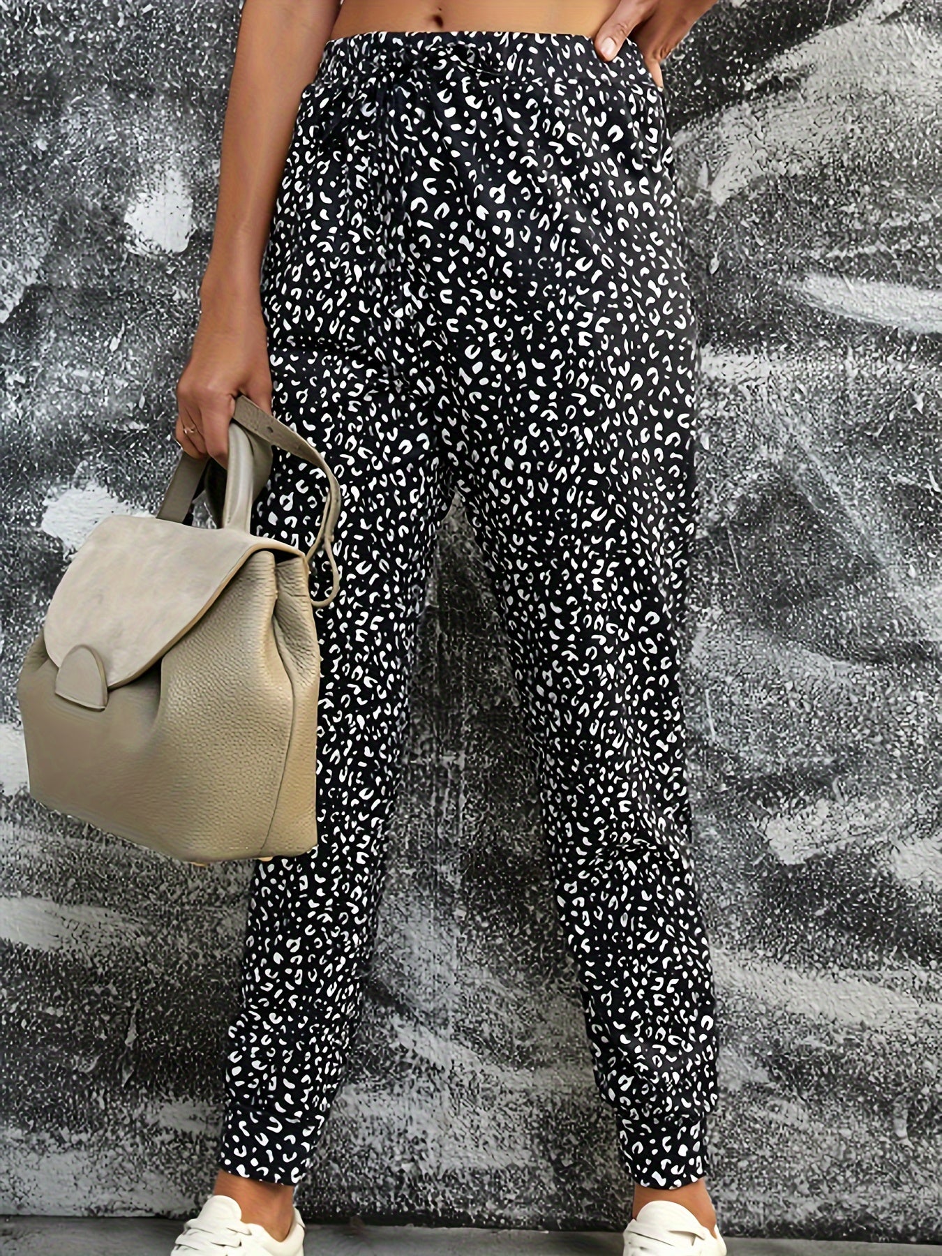  Dalmatian Print Elastic High Rise Jogger Trousers