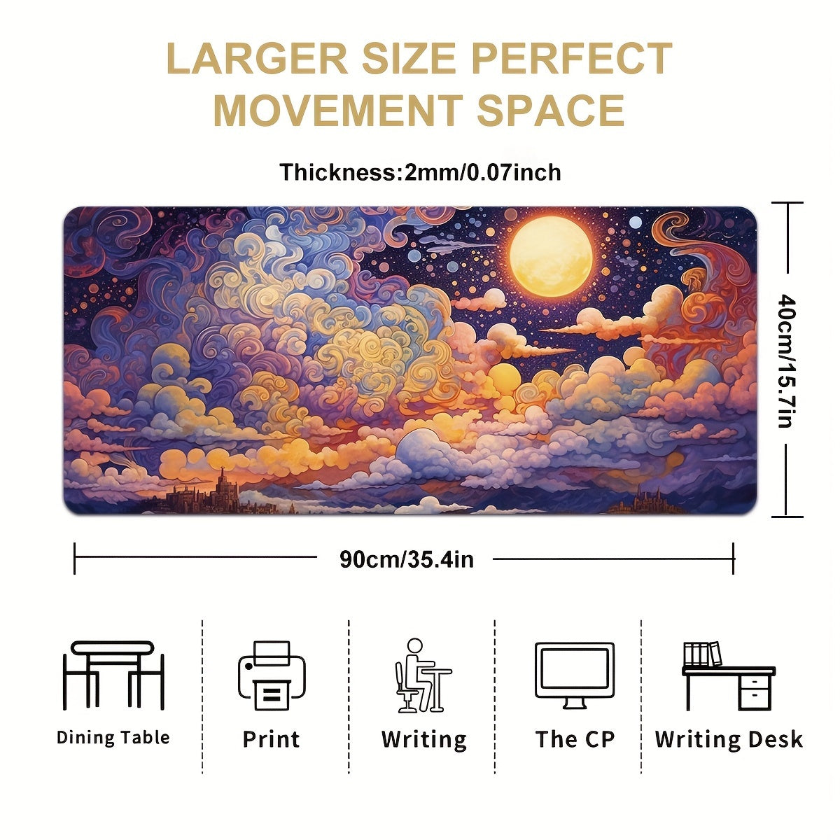 Sky Cloud Rectangular Mousepad Large Durable Stitched Edge Non-slip Rubber