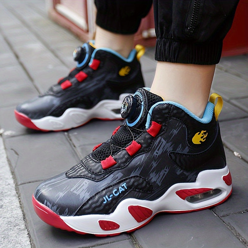 Boy's High Top Basketball Shoes with Rotating Buckle