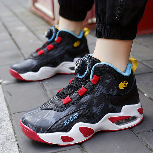 Boy's High Top Basketball Shoes with Rotating Buckle