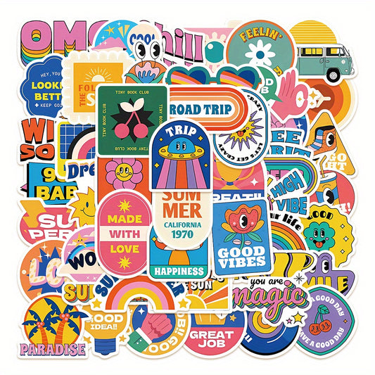 50pcs Retro Stickers DIY Laptop Skateboard Water Cup Waterproof Decorative Stick