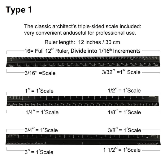 12'' Laser Etched Aluminum Architect Triangular Ruler
