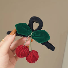 Cherry Flocked Big Hair Claw Clips Strong Hold Grip Hair Jaw Clip