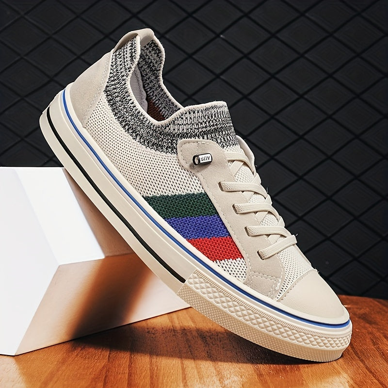 Men's Striped Knitted Breathable Skate Shoes Non Slip Sneakers