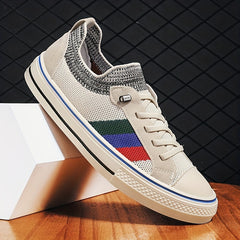 Men's Striped Knitted Breathable Skate Shoes Non Slip Sneakers