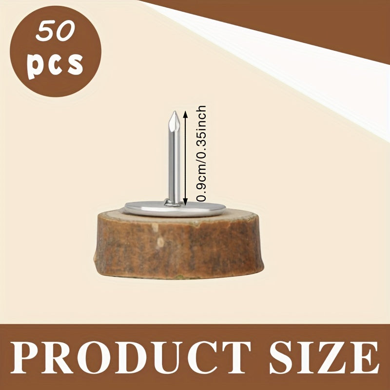 50pcs Wood Thumb Nails Round Push Pins for Cork Board Wall Map Photo Memo