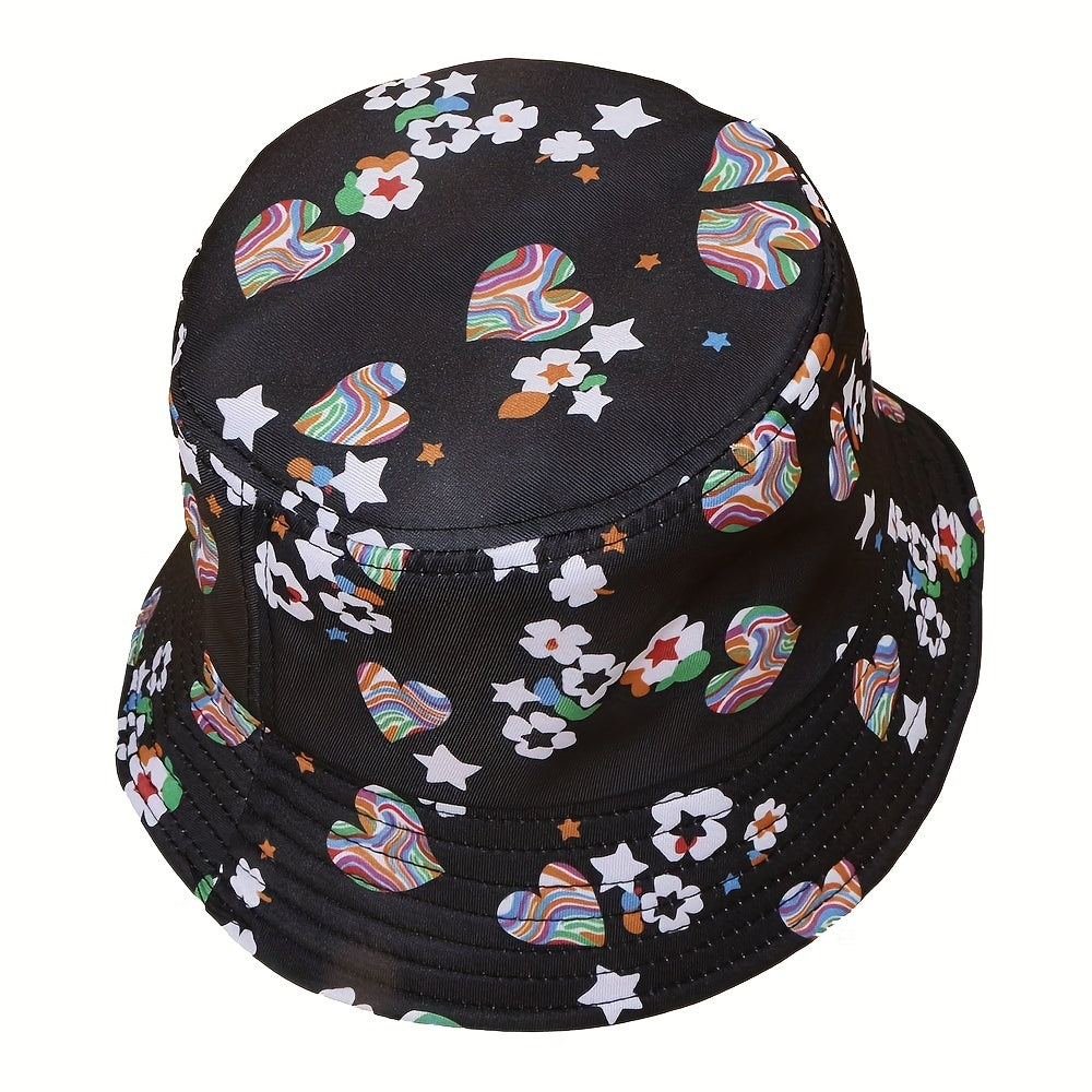 Flower Print Fisherman Hat Wide Brim Bucket Hat For Men