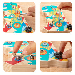 Wooden Dinosaur Screwdriver Activity Board Educational Puzzle Toy for Kids