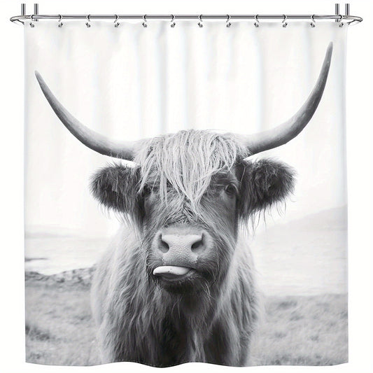 Highland Cow Shower Curtain with 12 Hooks