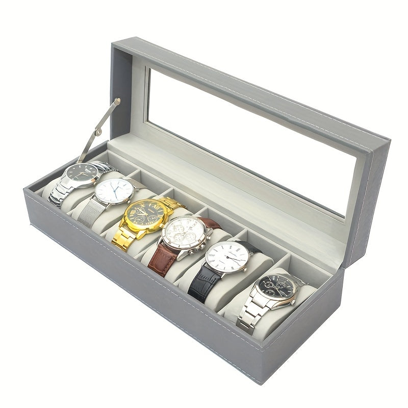 6 Slot Men's Watch Box PU Leather Display Storage Father's Gift