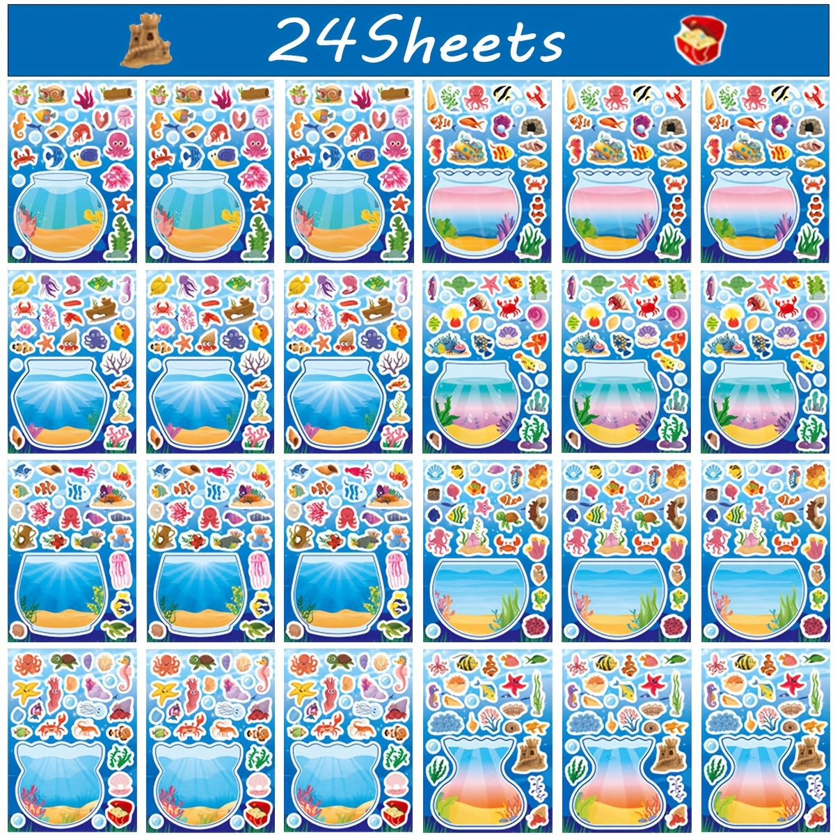Summer Ocean Animals Aquarium Stickers - 24 Sheets