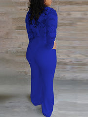 Casual Wide Leg Pants with Lace Panel