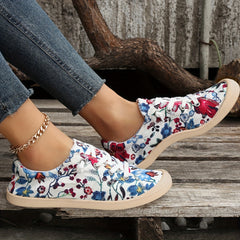 Women's Flower Pattern Canvas Lace-Up Sneakers
