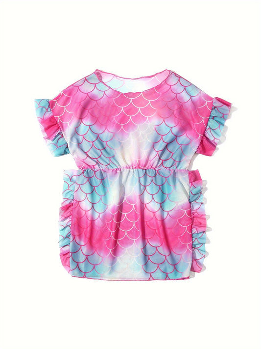 Toddler Girls Gradient Fish Scale Ruffle Trim Cover Up for Summer