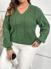  Lantern Sleeve V Neck Sweater with Knot Back