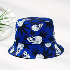 Skull Leaf Print Reversible Bucket Hat Lightweight Unisex Fisherman Cap