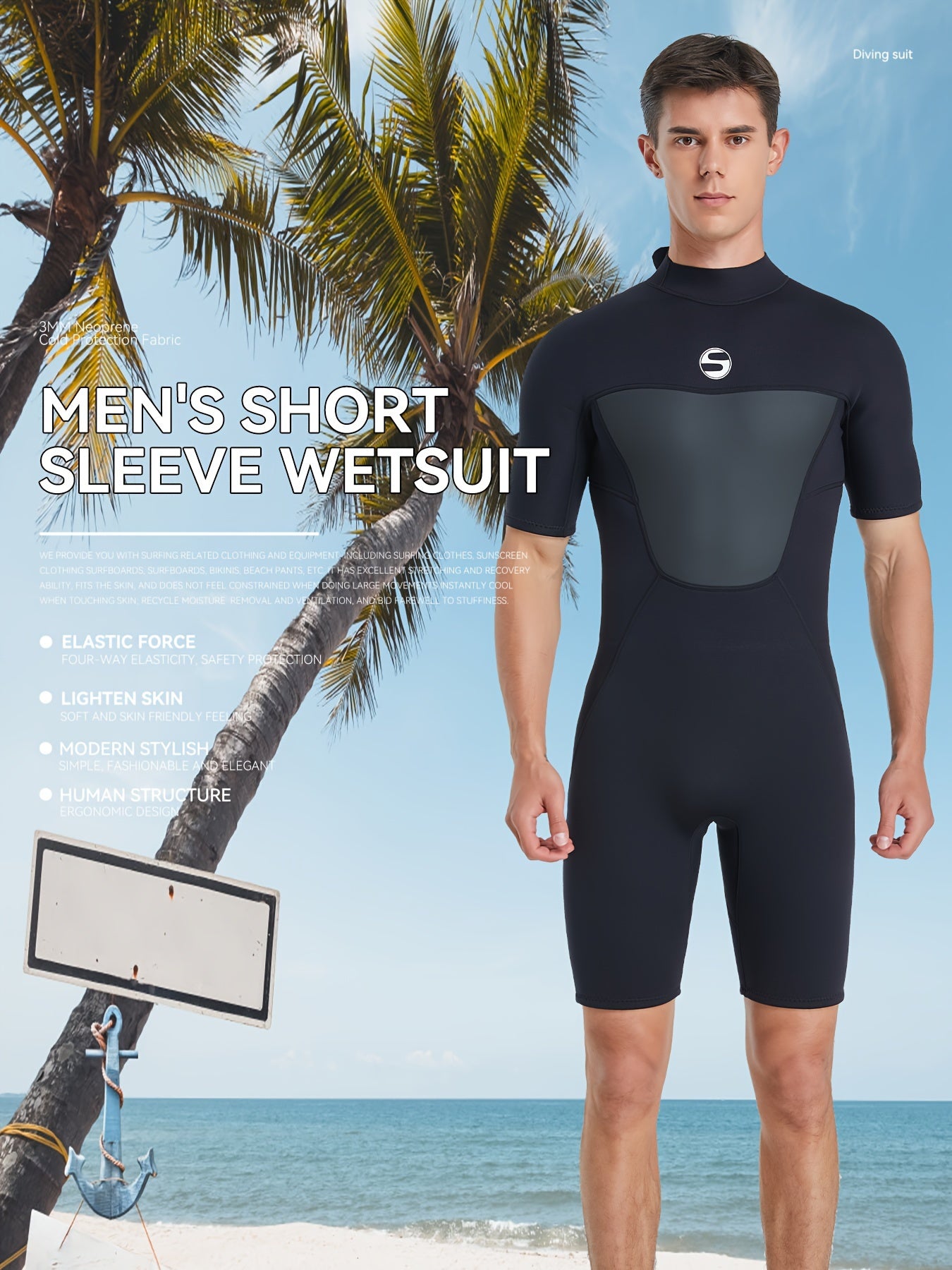 Men's 3mm Neoprene Diving Short Suit Anti Jellyfish Wetsuit