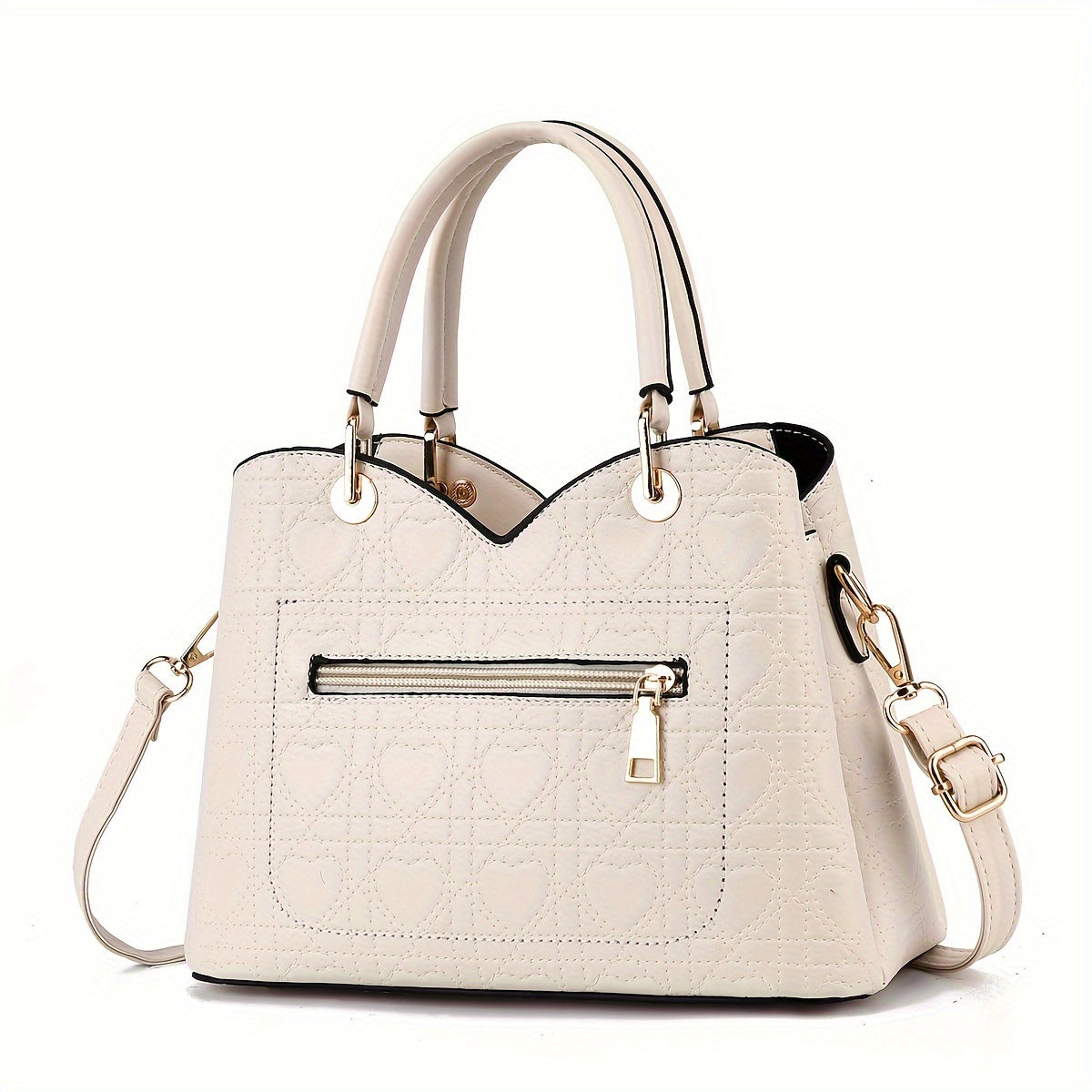 Heart Pattern PU Handbag with Zip Closure for Daily Commute