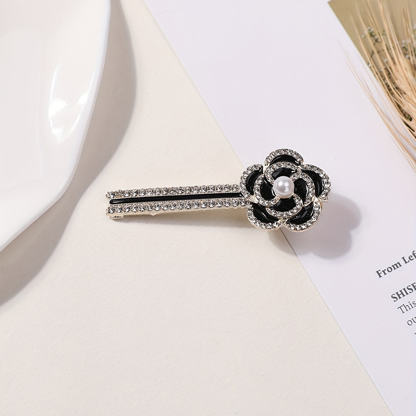 Camellia Decor Rhinestone Hair Clip for Women