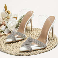 Rhinestone Sandals Point Toe Stiletto Heel Glitter Dress Shoes