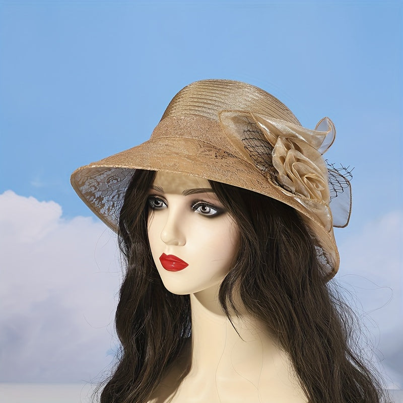 Mesh Flower Decor Bucket Hat British Style Solid Thin Basin Hat