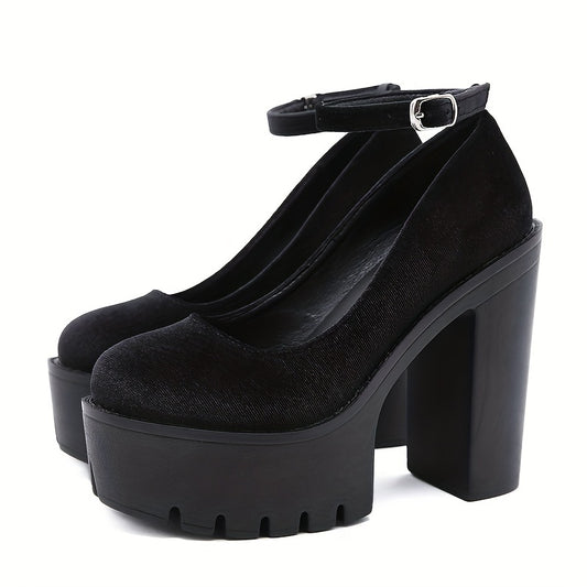 Block Heeled Platform Shoes Ankle Strap Solid Pumps