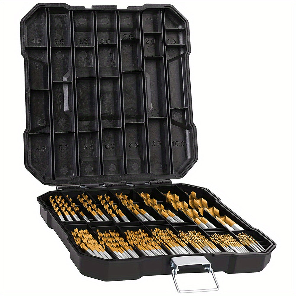 99pcs Titanium Coated Drill Bits Kit High Speed Steel Drill Bits Kit With Case