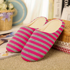 Women's Plush Lined Slippers Warm Striped Flat Shoes
