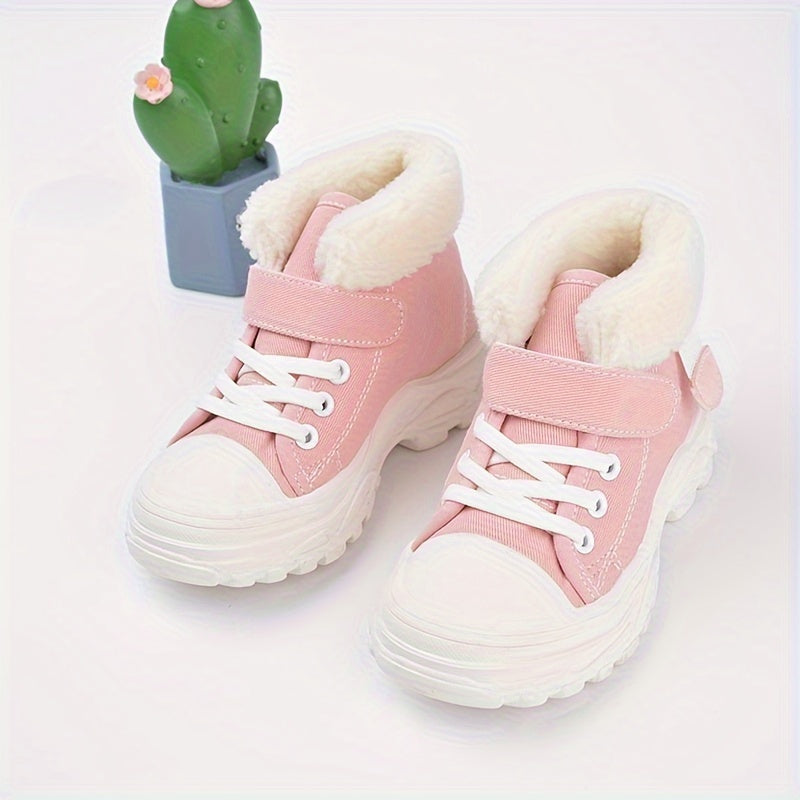 Girl's Solid Snow Boots Fleece Lined Ankle Boots