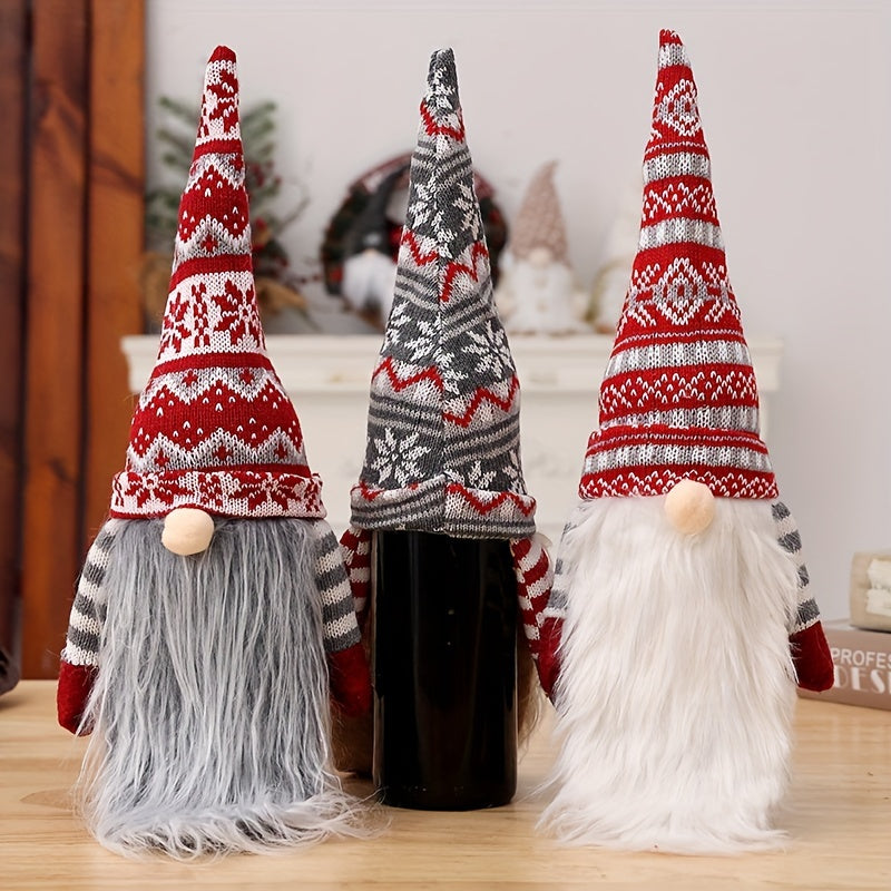 Christmas Wine Bottle Cover Gnome Faceless Doll Topper Bag