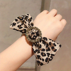 Rhinestone Ring Decor Leopard Bow Scrunchies Hair Ties