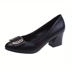 Women's Slip-On Metal Decor Heels Comfortable Closed Toe Shoes