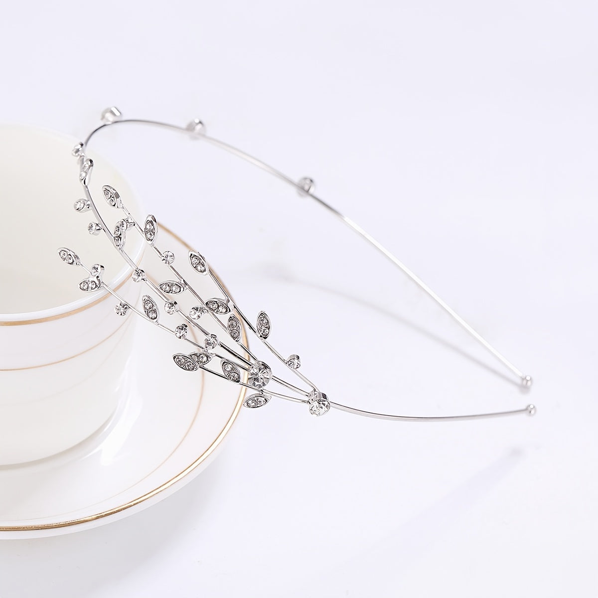 Rhinestone Branch Bridal Headband Silvery Gold Wedding Hairband
