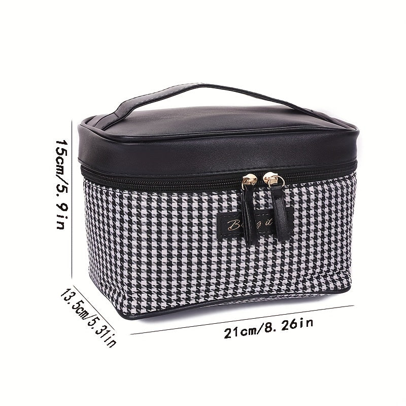 Plaid Handheld Cube Travel Cosmetics Wash Bag Canvas Portable Storage Bag