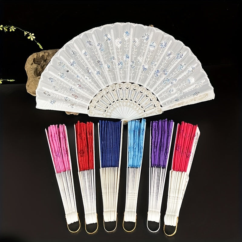 Plastic Embroidered Fan Sequins Chinese Dance Fan